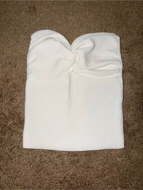 Island Gypsy Boutique White Twist-Front Ribbed Tube Top